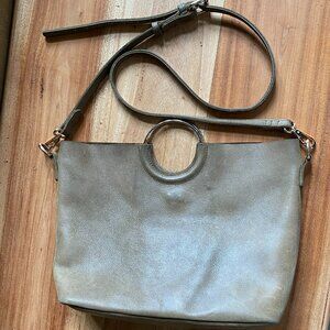 ABLE Fozi Raw Olive Leather Gold Accents Ring Double Handles Satchel Handbag